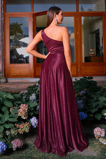 Glitrende bordeaux En skulder En linje Ruched Prom Kjole
